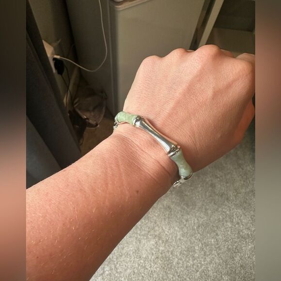 Sterling silver "bamboo" bracelet with jadeite stone! - Picture 12 of 13